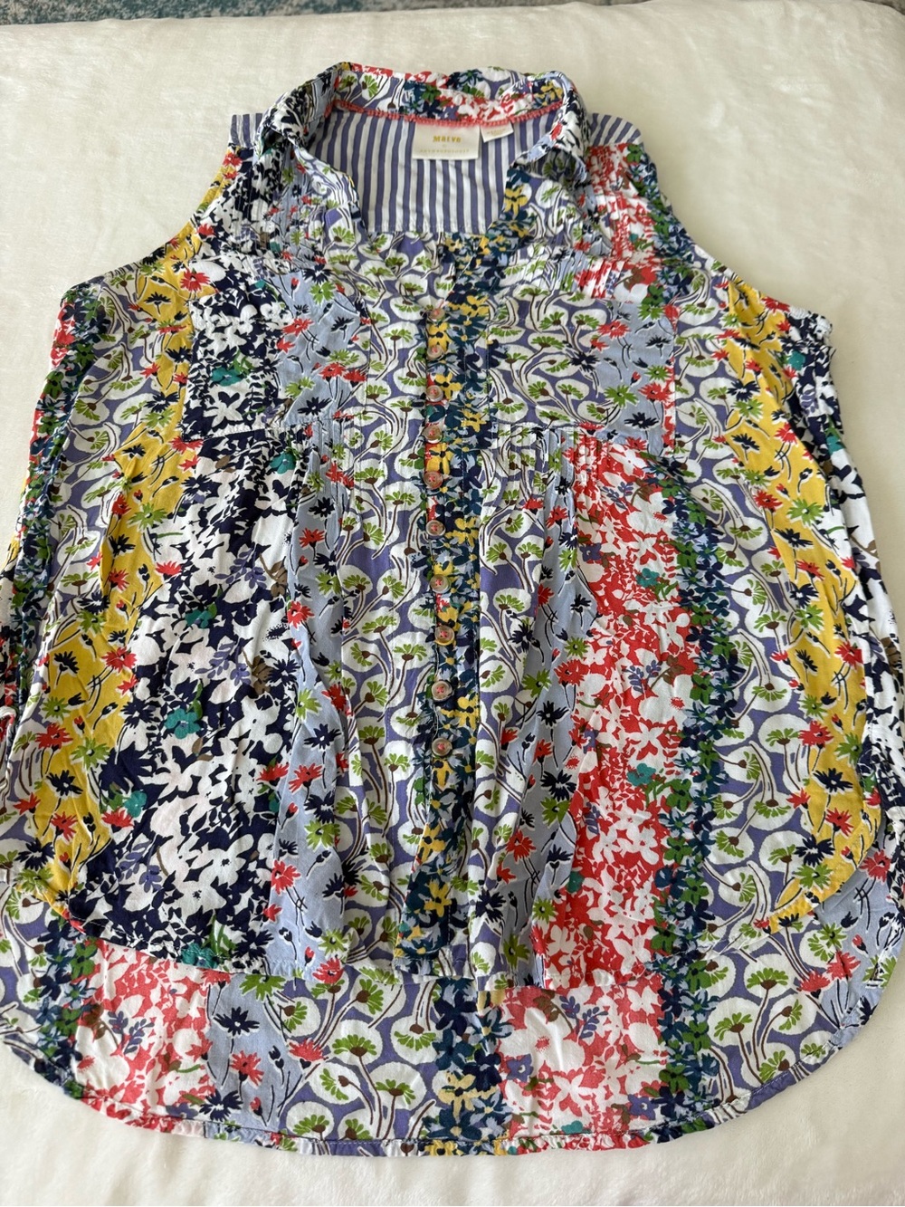 Maeve Anthropologie Floral Patchwork Tunic Blouse Viscose Sleeveless Medium D86